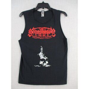 Gildan Heavy Cotton Sleeveless Black Shirt With Red & White Print Size S